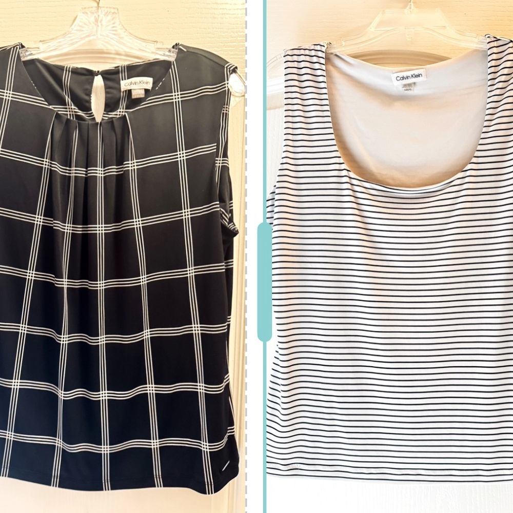 Calvin Klein Black/White Duo Sleeveless Blouse Set